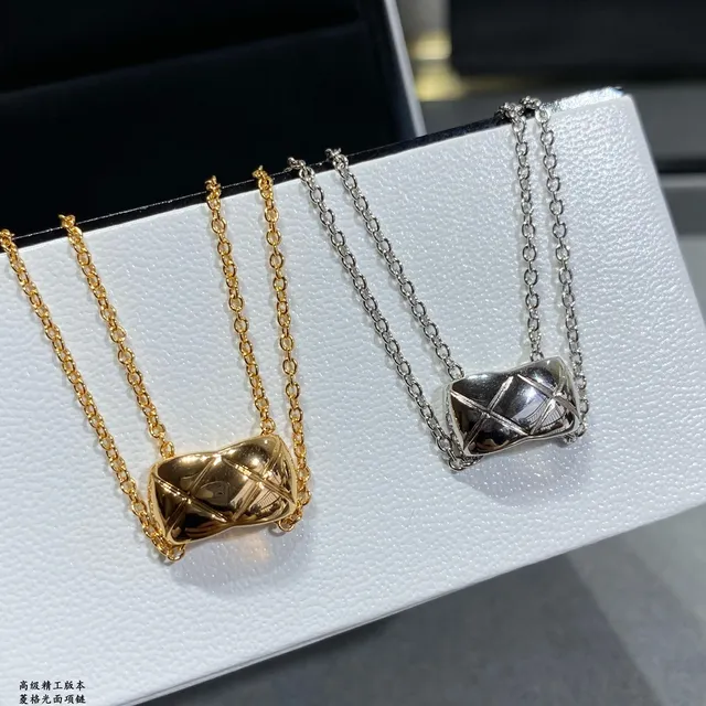 Gold-Toned Quilted Envelope Pendant Double Chain Necklace 3