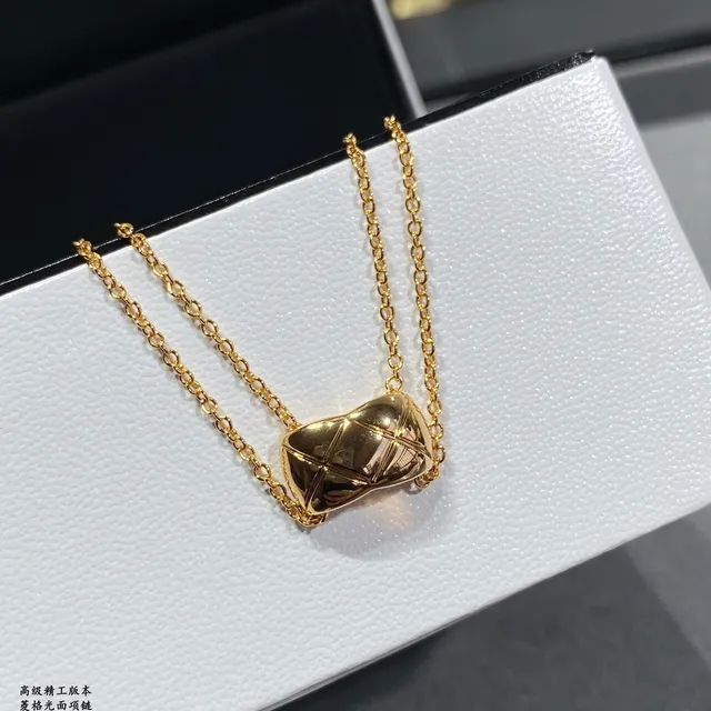 Gold-Toned Quilted Envelope Pendant Double Chain Necklace 4