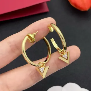 Gold Transparent Hoops Dangling Triangular Charms Earrings