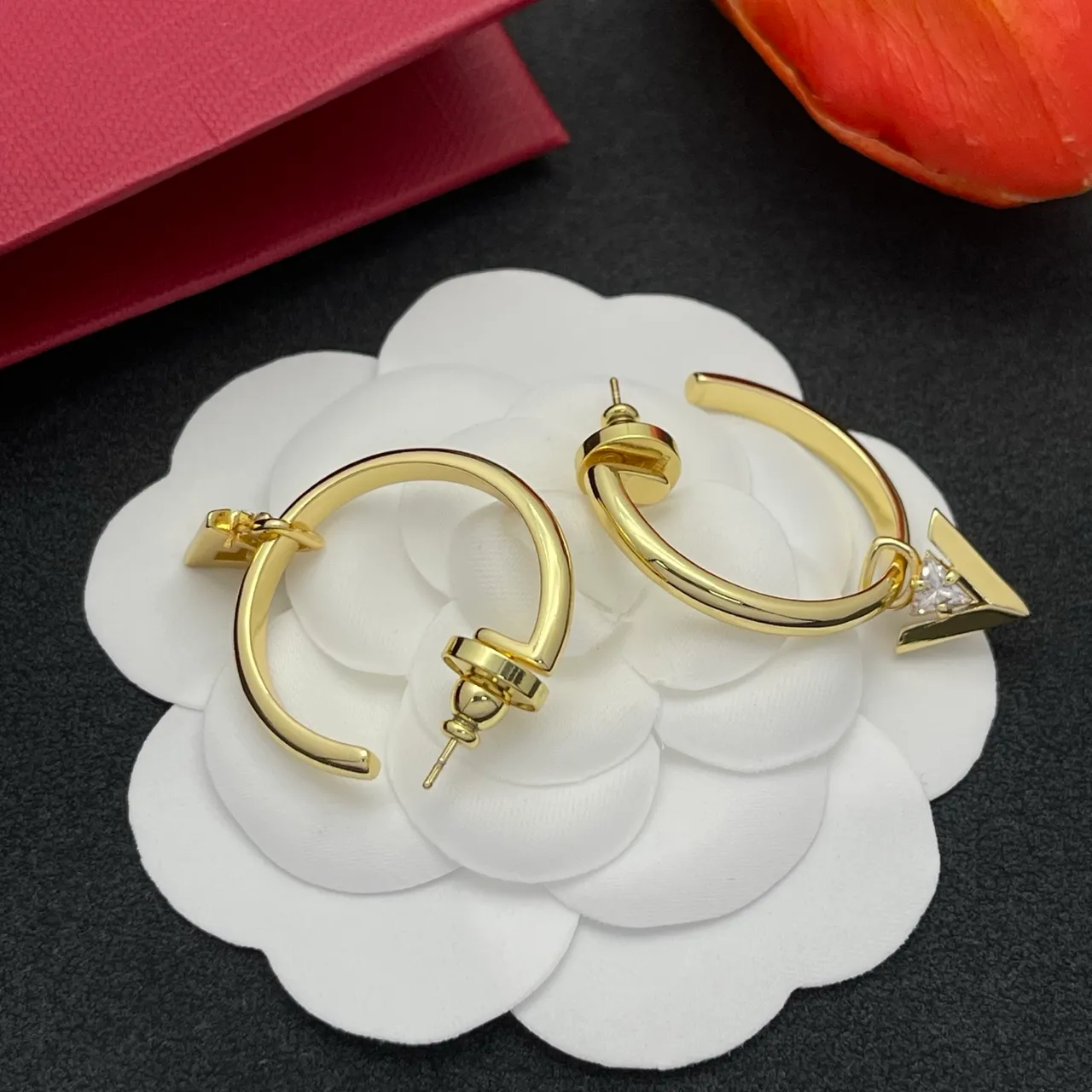 Gold Transparent Hoops Dangling Triangular Charms Earrings 5