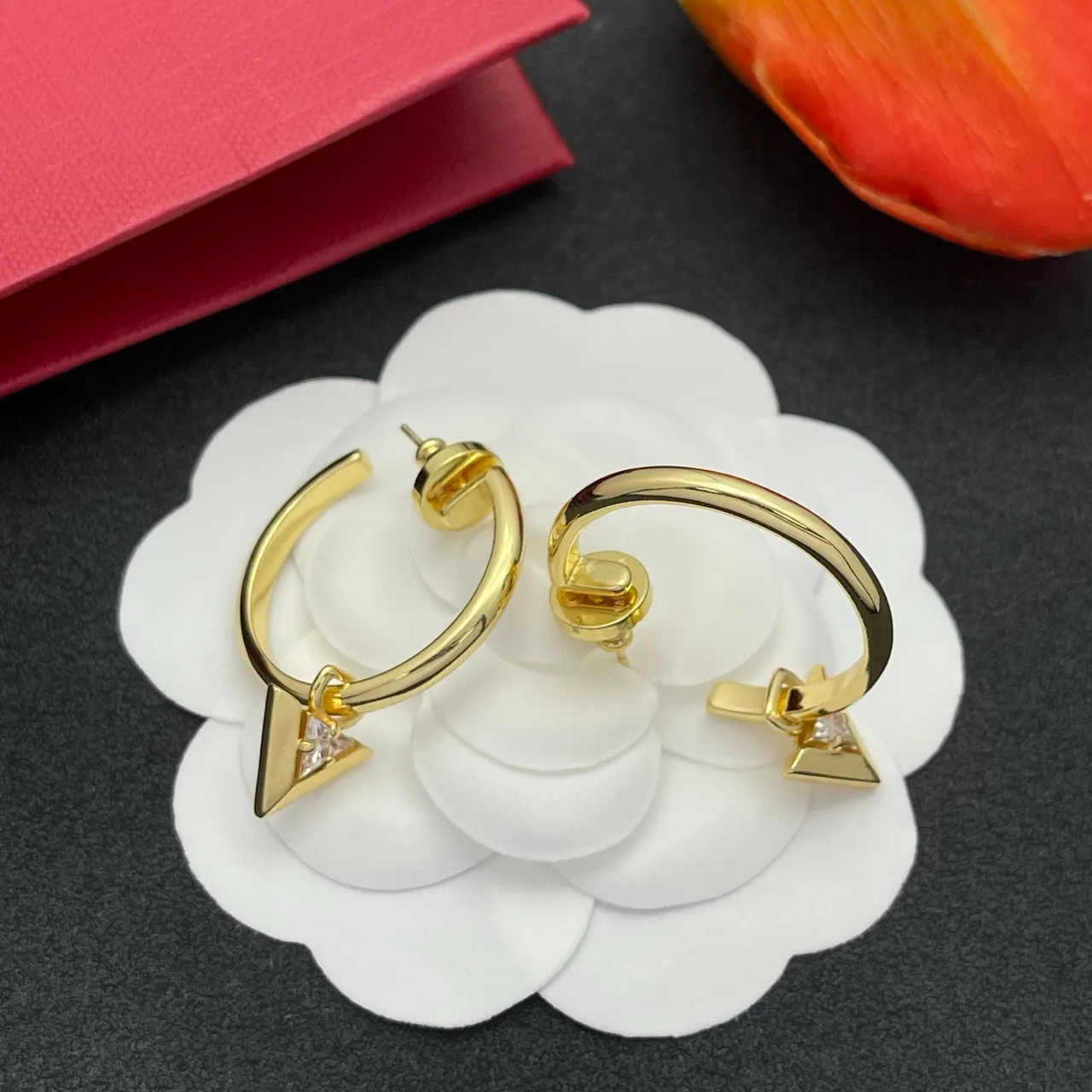 Gold Transparent Hoops Dangling Triangular Charms Earrings 6