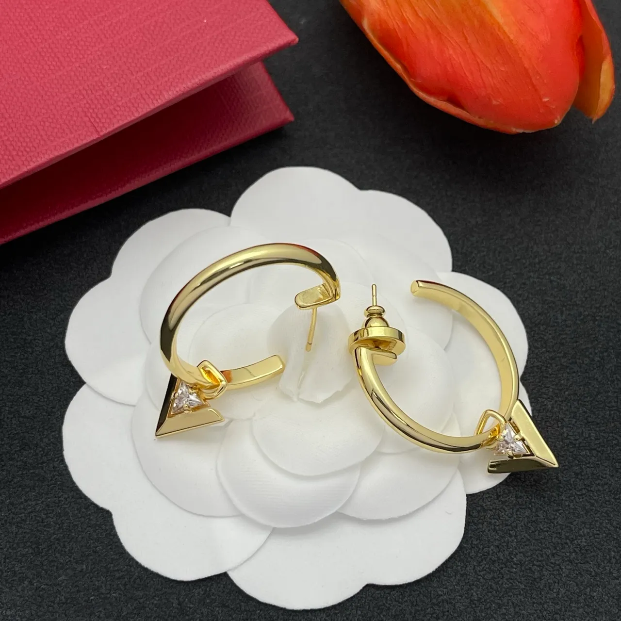 Gold Transparent Hoops Dangling Triangular Charms Earrings 8