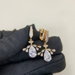 Gold Transparent Pear-Shaped Central Stone Earrings
