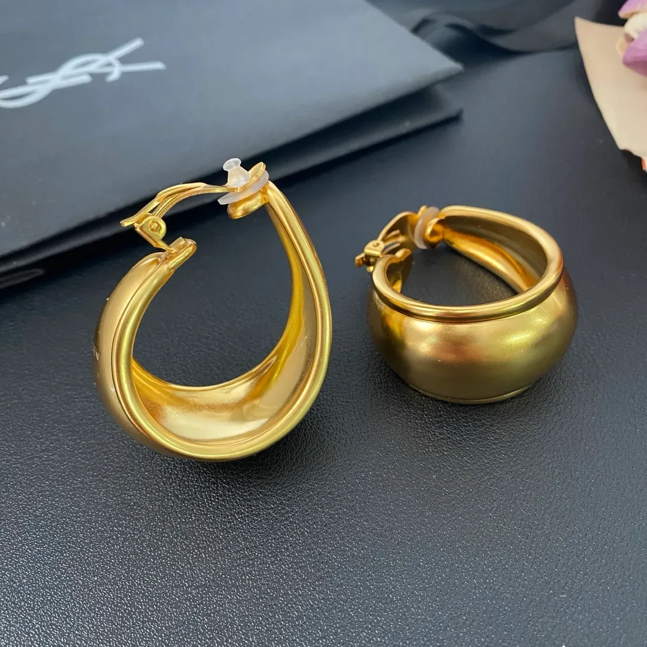 Gold Tubular Clip-On Hoop Earrings 4