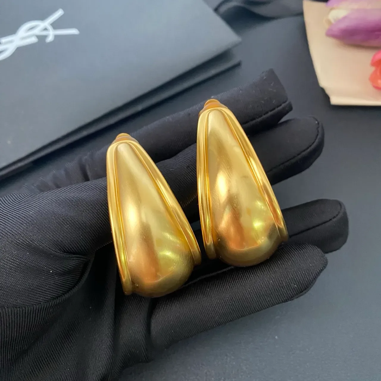 Gold Tubular Clip-On Hoop Earrings 5