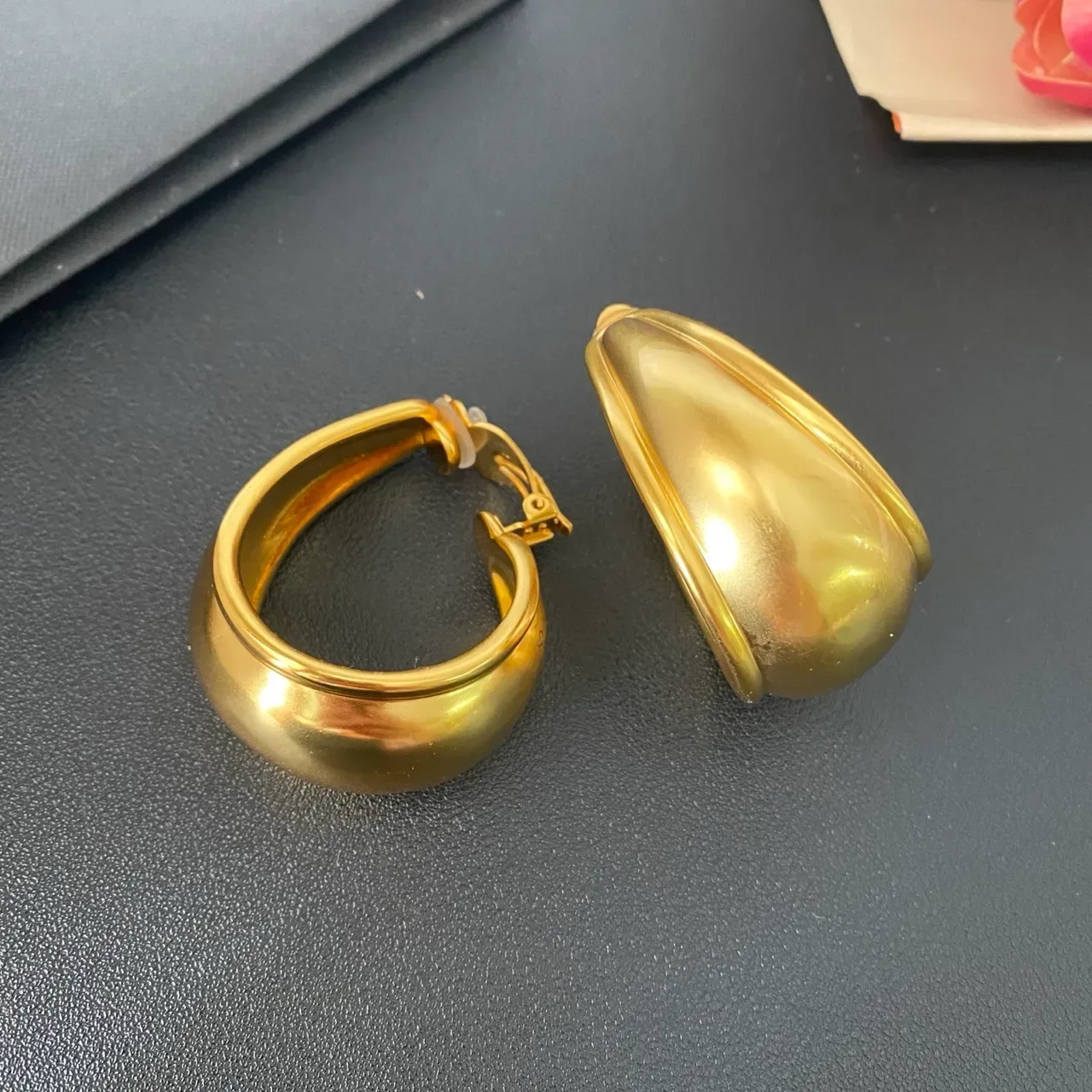Gold Tubular Clip-On Hoop Earrings 6