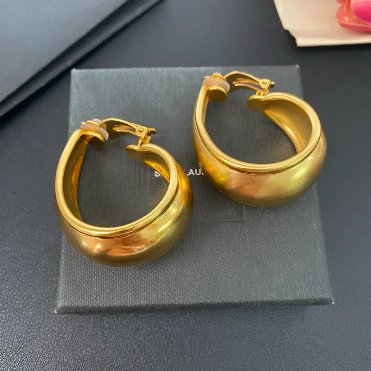 Gold Tubular Clip-On Hoop Earrings 7