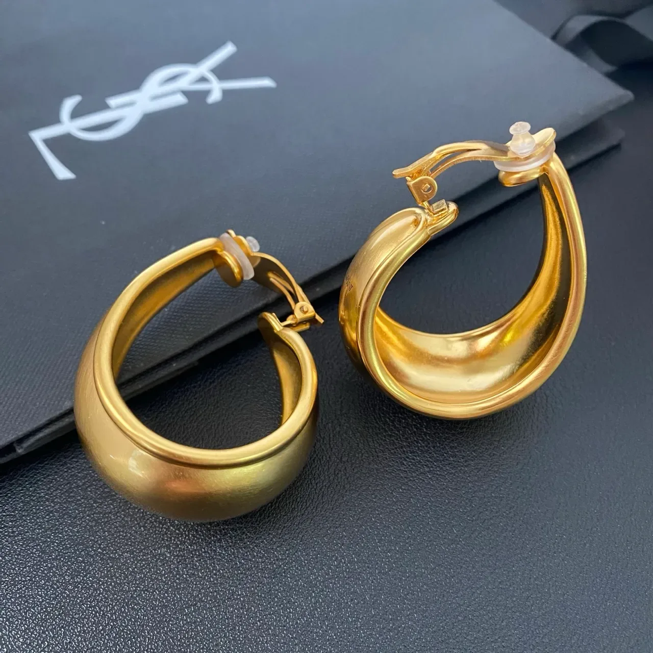 Gold Tubular Clip-On Hoop Earrings 8