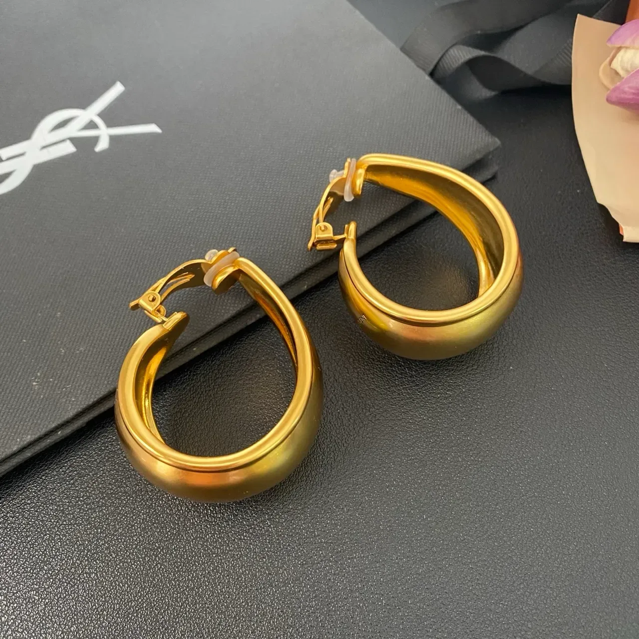 Gold Tubular Clip-On Hoop Earrings 9