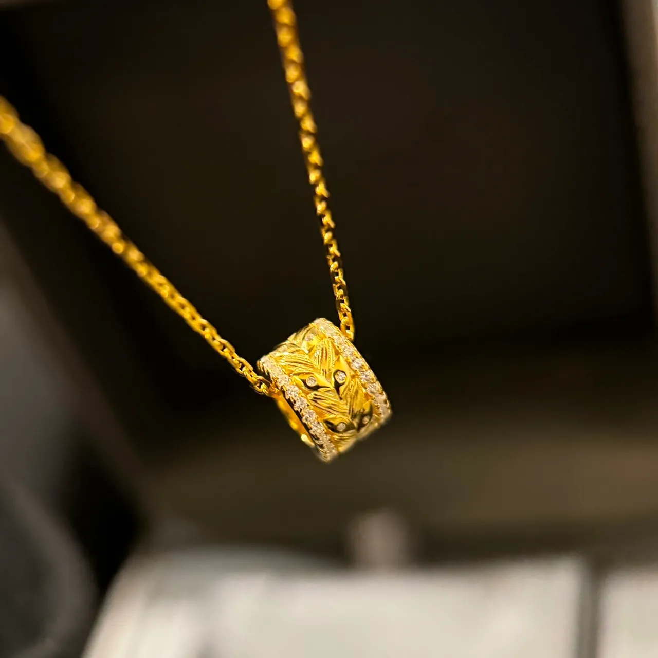 Gold White Chain Pavé-Set Clear Stones Necklace 5