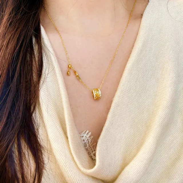 Gold White Chain Pavé-Set Clear Stones Necklace 8