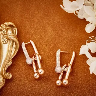 Gold White Hinged Hoop Pavé-Set Stones Earrings
