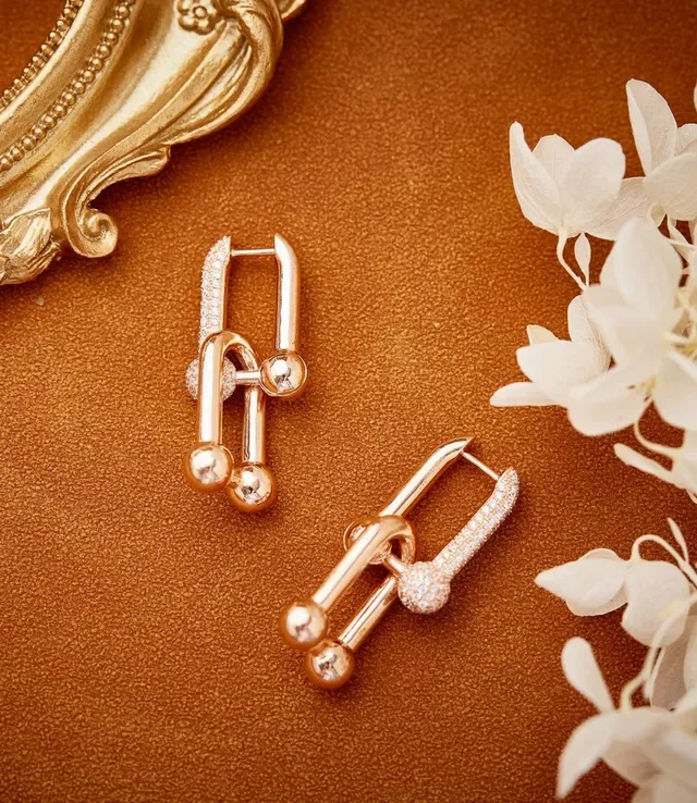 Gold White Hinged Hoop Pavé-Set Stones Earrings 5