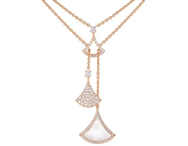 Gold White Layered Chain Dual Fan-Shaped Pendants Necklace 6