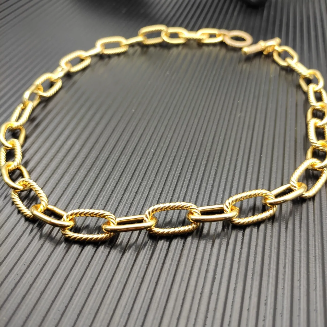 Gold White Rope-Link Chain Pavé-Toggle Clasp Necklace 8