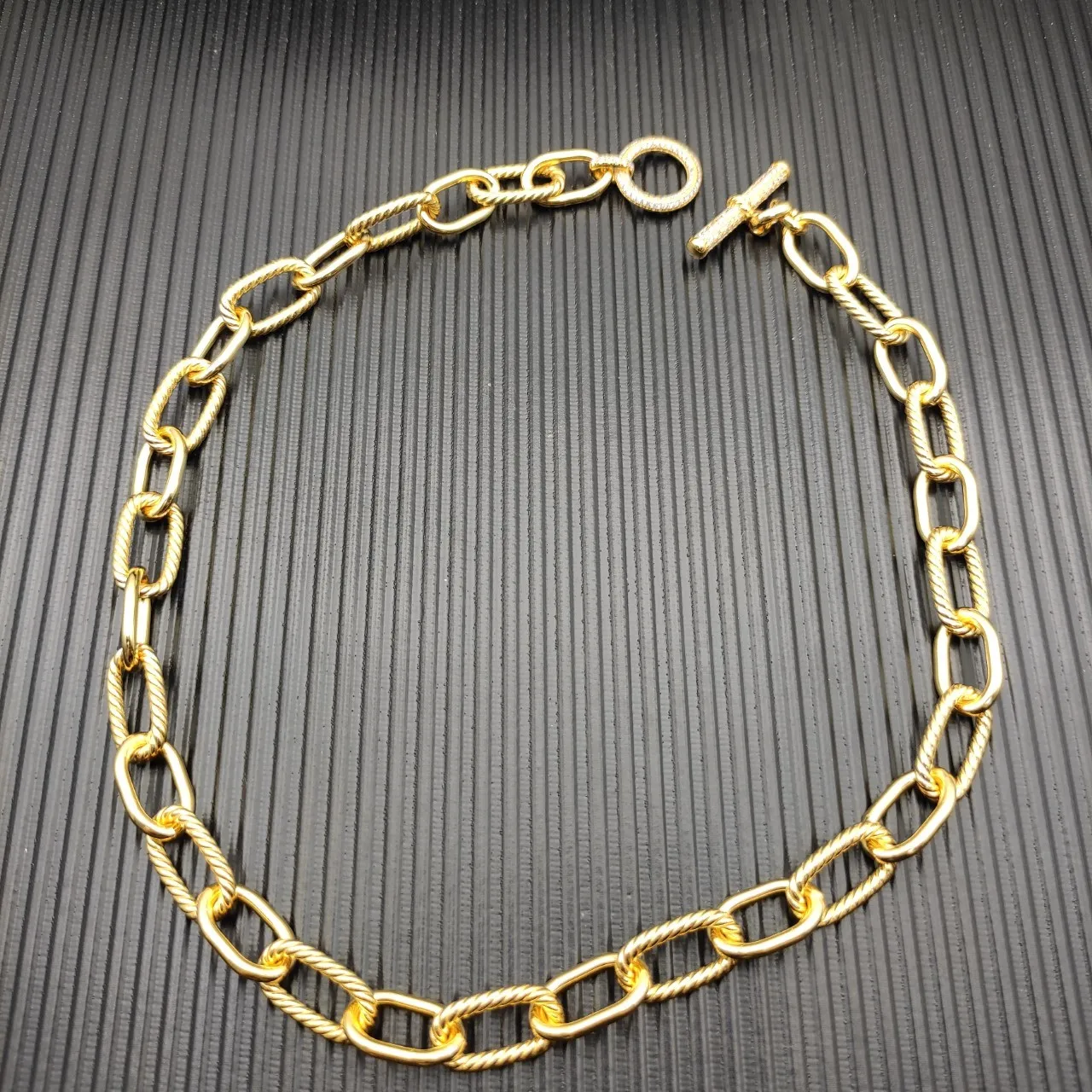 Gold White Rope-Link Chain Pavé-Toggle Clasp Necklace 9