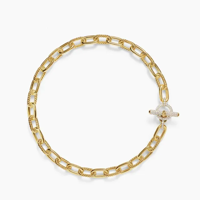 Gold White Rope-Link Chain Pavé-Toggle Clasp Necklace 4