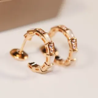 Gold White Segmented Geometric Hoops Pavé Crystal Accents Earrings