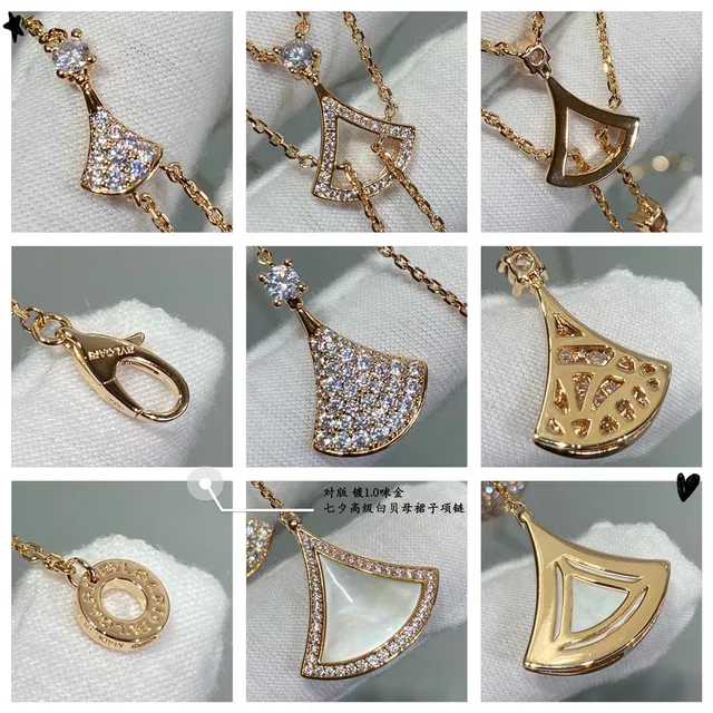 Gold White Y-Drop Fan-Shaped Pendants Necklace 2