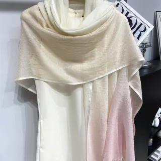 Gradient Ombre Cream to Pink Lightweight Fringed Shawl