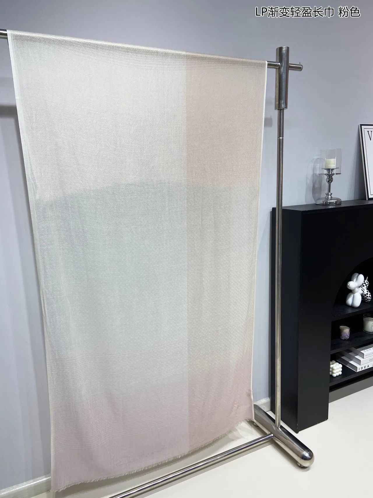 Gradient Ombre Cream to Pink Lightweight Fringed Shawl 4