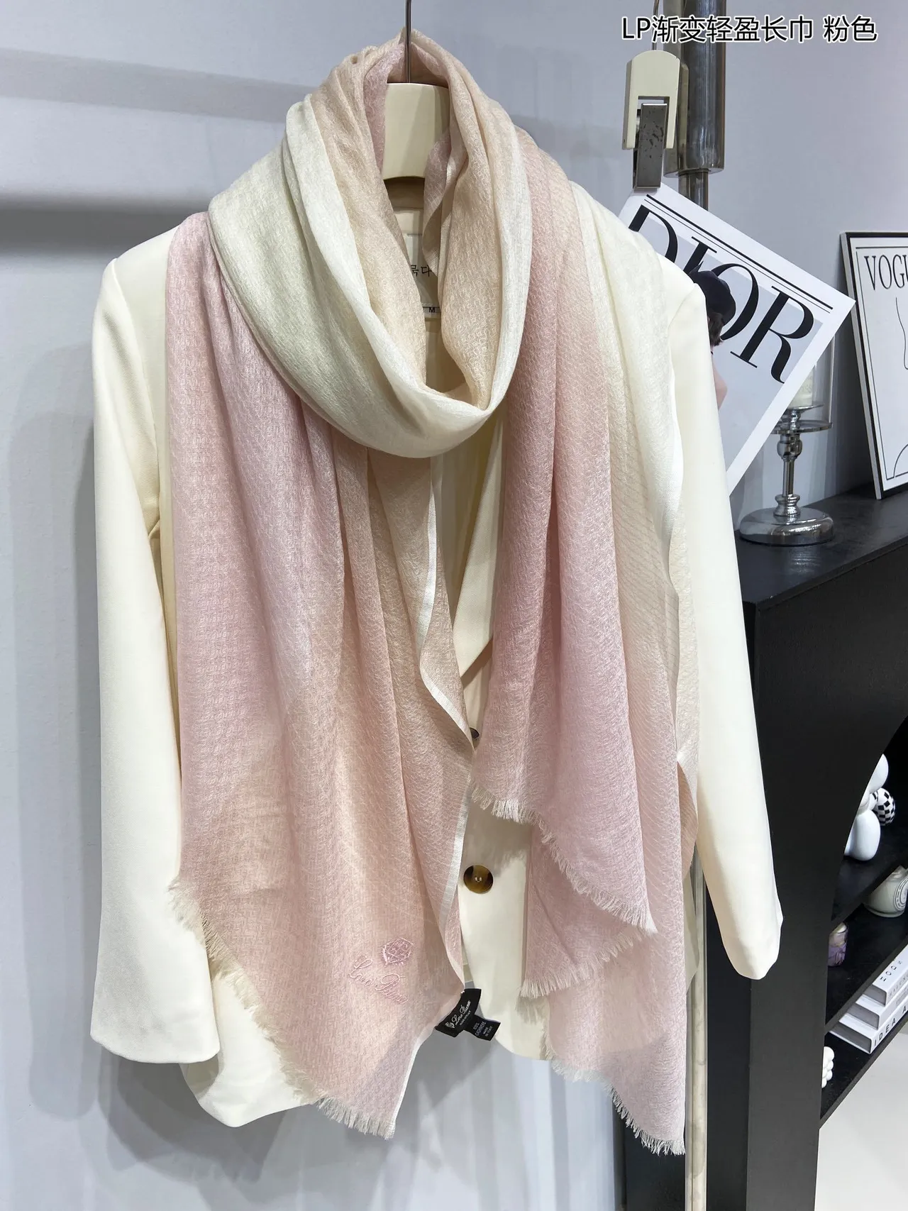 Gradient Ombre Cream to Pink Lightweight Fringed Shawl 9