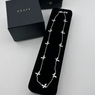Colar Graff Prata Preto Motivos Florais Pavé-Set