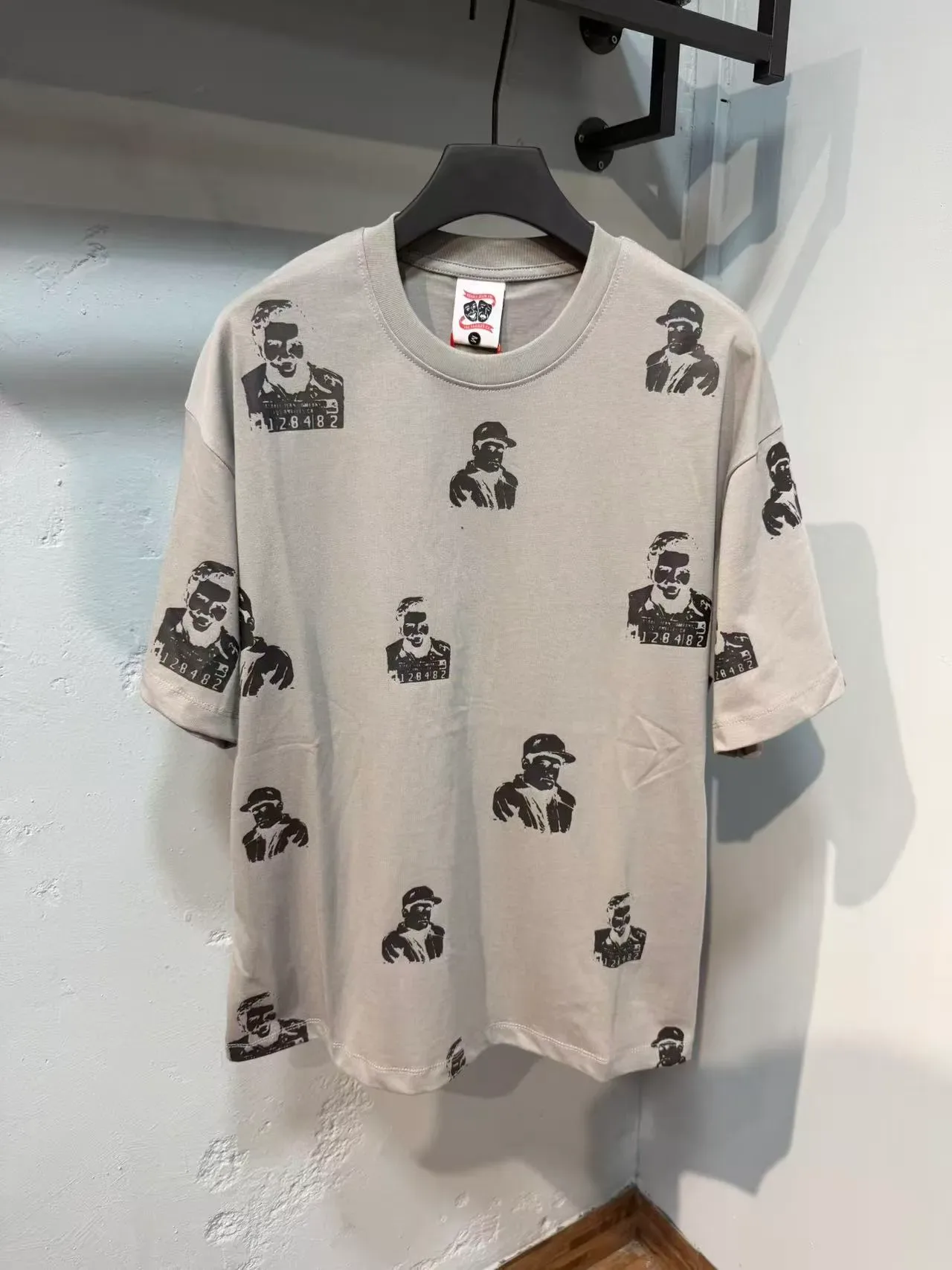 Gray All-Over Black Graphic Print Crewneck T-Shirt 2