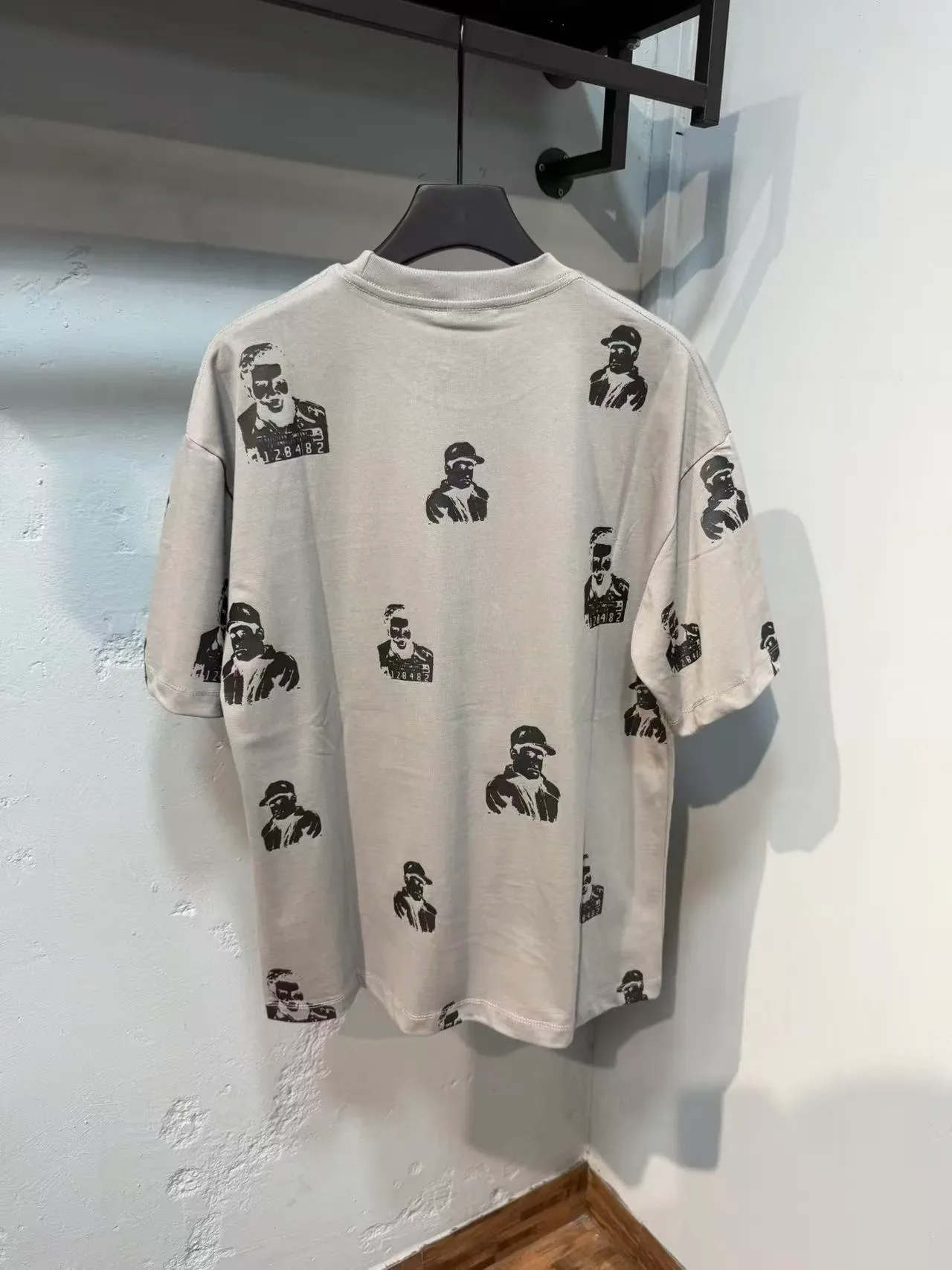 Gray All-Over Black Graphic Print Crewneck T-Shirt 3