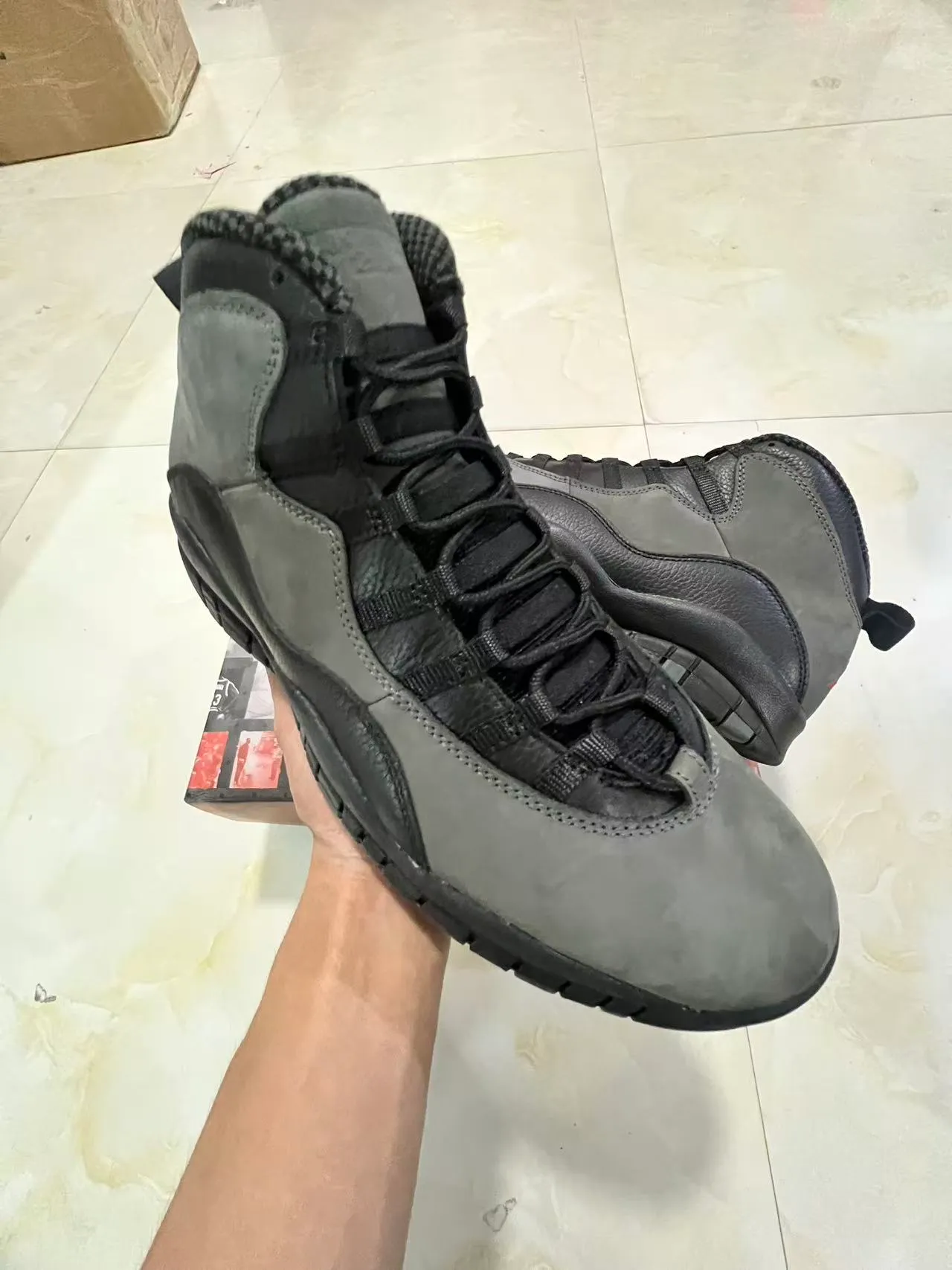 Gray and Black High-Top Mixed-Material Rugged Lug Sole Work Boots 2
