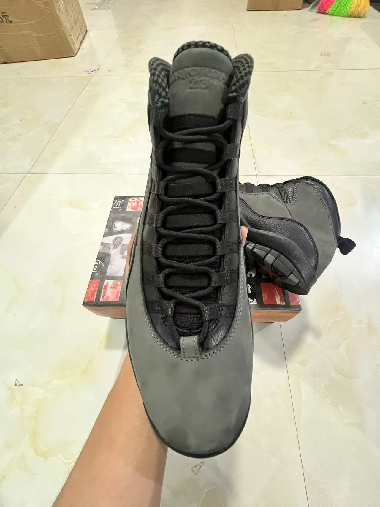 Gray and Black High-Top Mixed-Material Rugged Lug Sole Work Boots 3