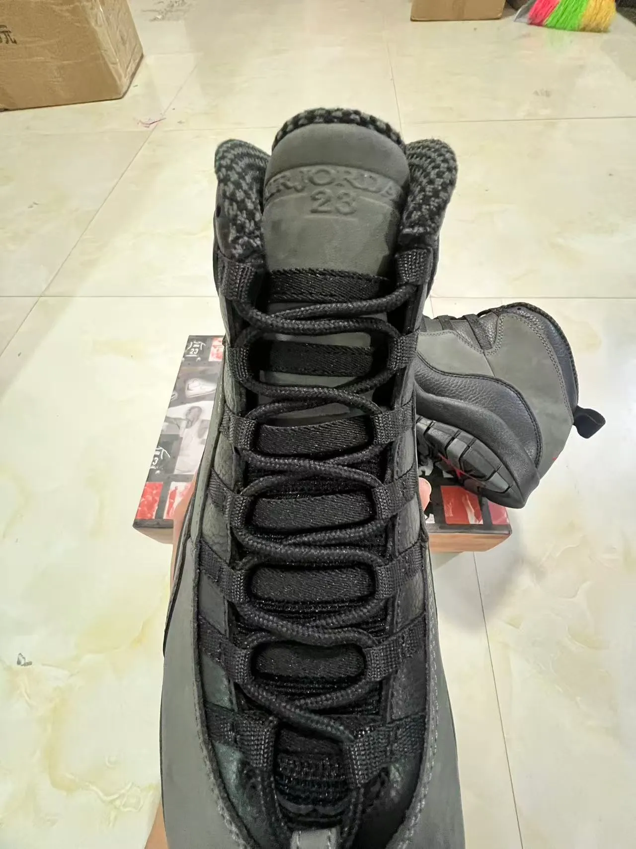 Gray and Black High-Top Mixed-Material Rugged Lug Sole Work Boots 4