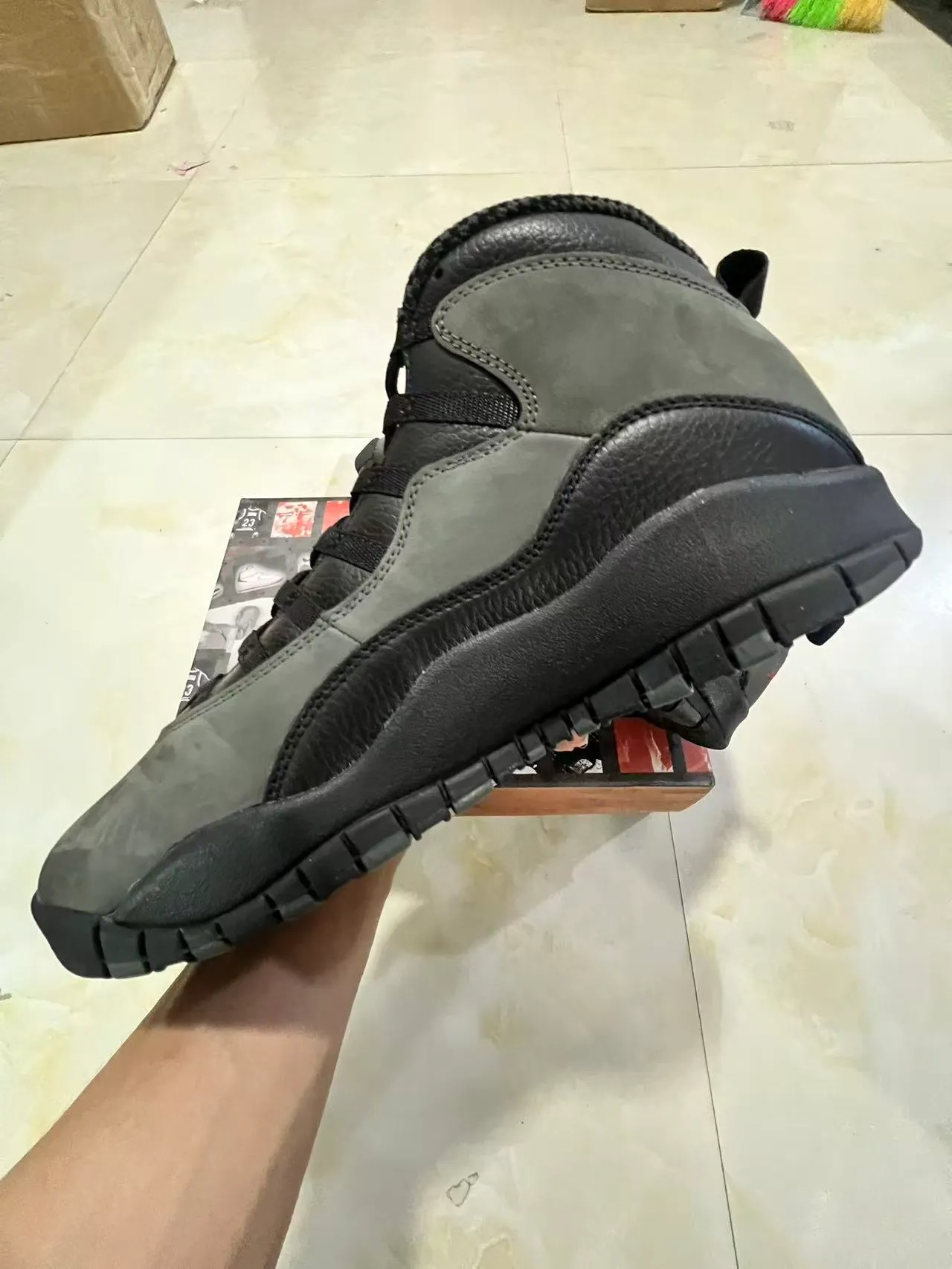 Gray and Black High-Top Mixed-Material Rugged Lug Sole Work Boots 5