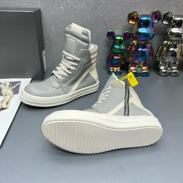 Gray Beige High-Top Zipper-Side Lifestyle Sneakers 2