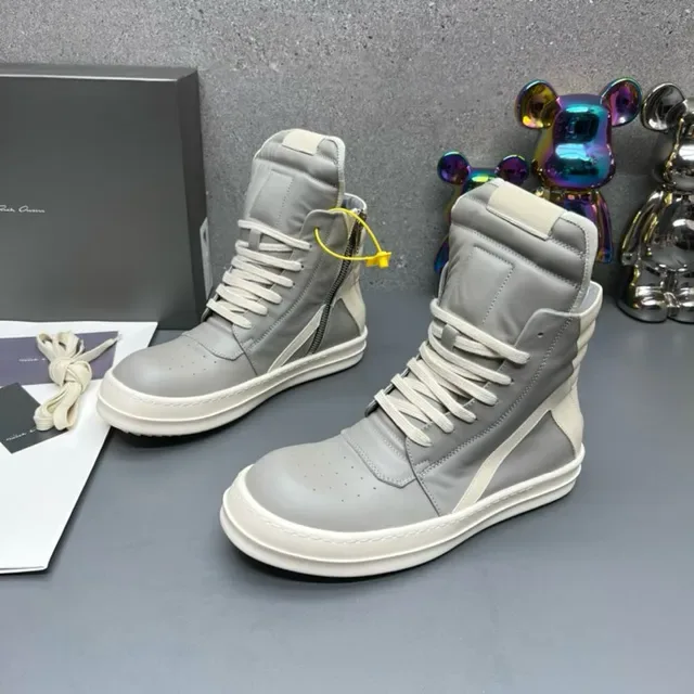 Gray Beige High-Top Zipper-Side Lifestyle Sneakers 5