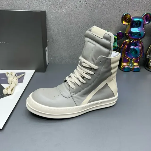 Gray Beige High-Top Zipper-Side Lifestyle Sneakers 6