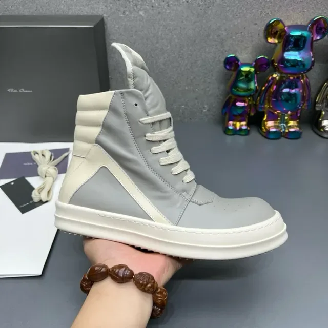 Gray Beige High-Top Zipper-Side Lifestyle Sneakers 7
