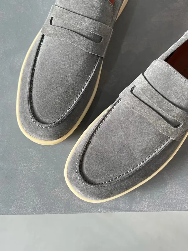 Gray Beige Suede Upper Penny Strap Loafer 5