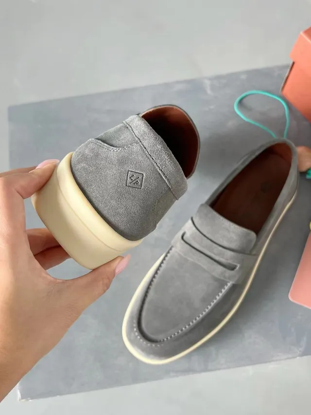Gray Beige Suede Upper Penny Strap Loafer 6