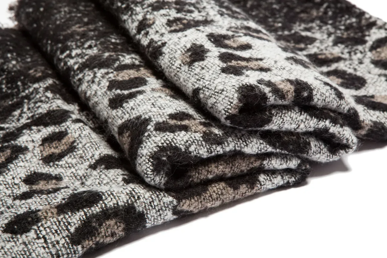 Gray Black Leopard-Print Woven Scarve 10