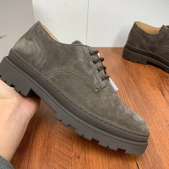 Gray Black Suede Upper Chunky Lug Sole Derby Shoes 2