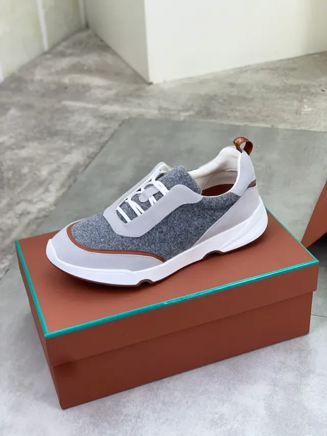 Gray Brown Felt Upper Suede Overlays Sneakers 4