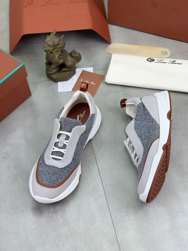 Gray Brown Felt Upper Suede Overlays Sneakers 5