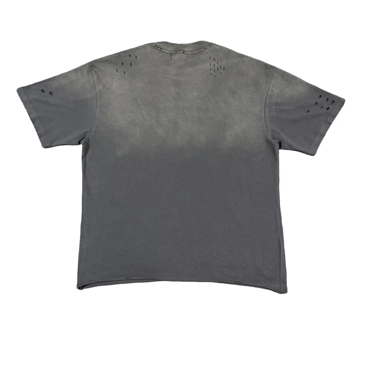 Gray Gold Distressed Perforated Shoulders Graphic Print T-Shirt 6