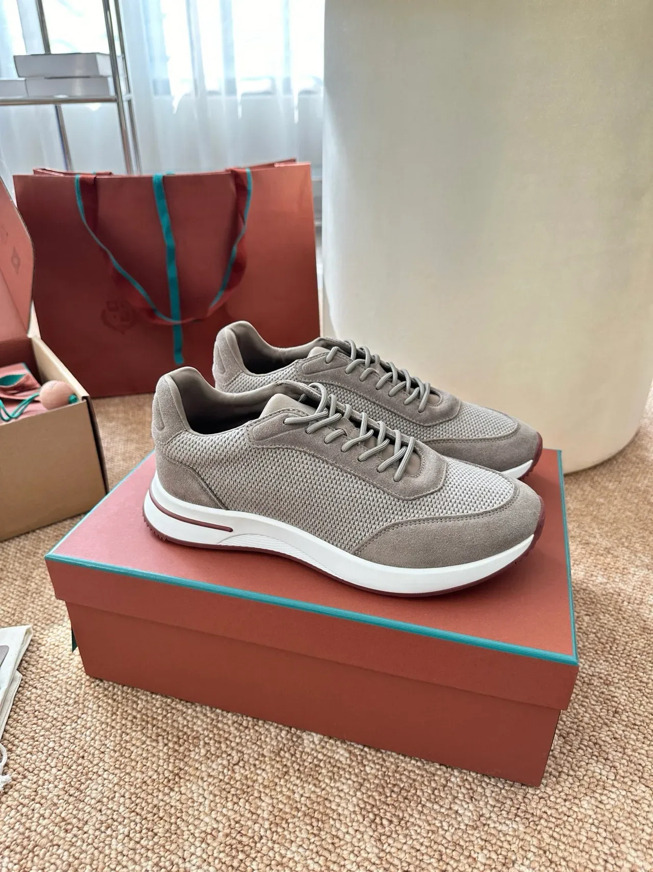Gray Mesh and Suede Low-Top Lifestyle Sneakers 4