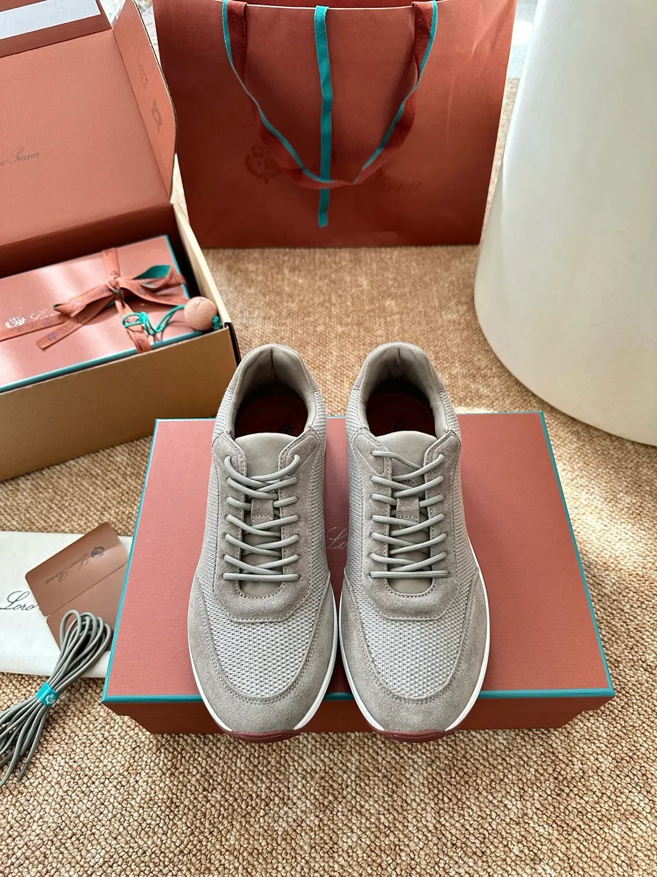 Gray Mesh and Suede Low-Top Lifestyle Sneakers 5