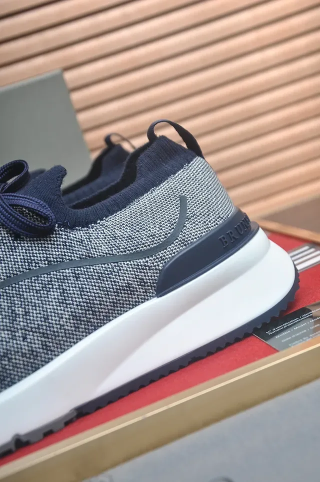 Gray Navy Knit Upper Contrast Accents Sneakers 2