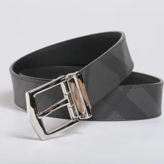 Gray Silver Reversible Geometric-Patterned Leather Belt