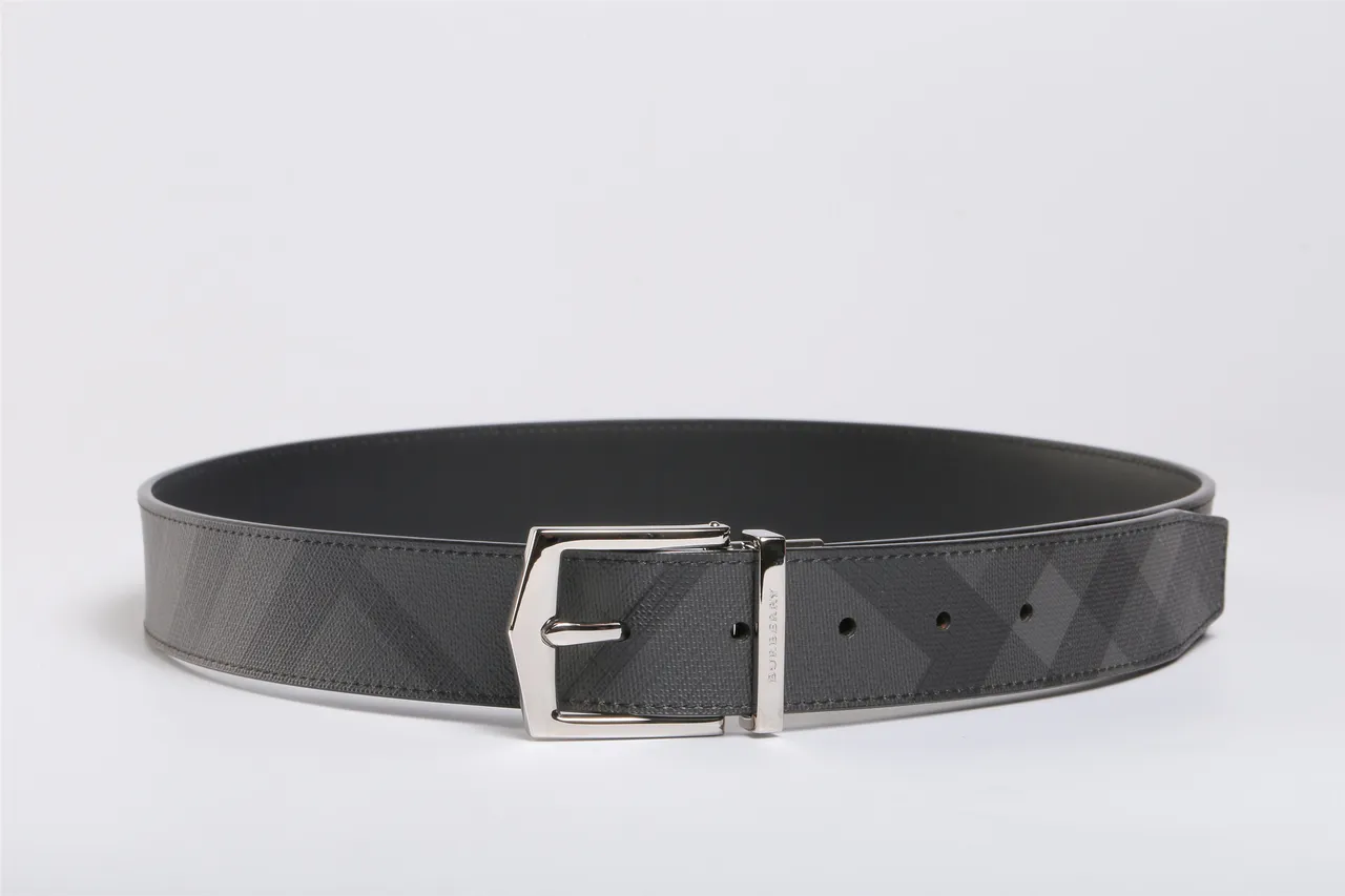 Gray Silver Reversible Geometric-Patterned Leather Belt 9