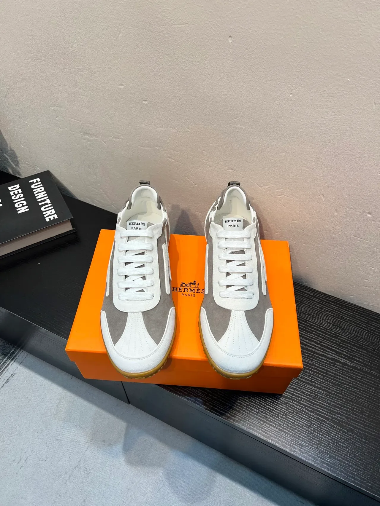 Gray White Low-Top Suede-Leather Panelled Lifestyle Sneakers 2